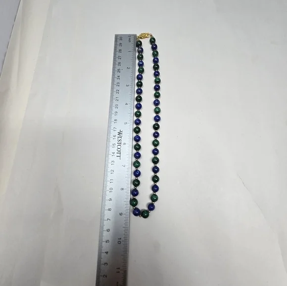 Vintage Lapis Lazuli Round Beaded Womens Necklace Gold Coated Silver Clasp - Picture 4 of 9